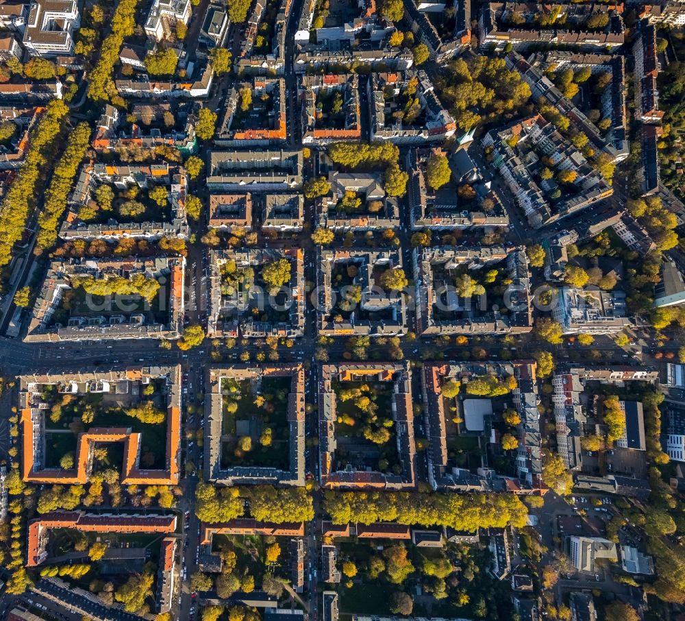 Aerial image Dortmund - City view of downtown area along the Lindemannstrasse in Dortmund in the state North Rhine-Westphalia, Germany