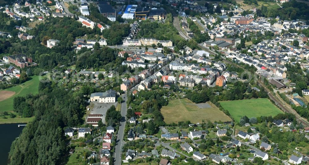 Aerial image Netzschkau - City view of downtown area along the Schuetzenstreet in Netzschkau in the state Saxony