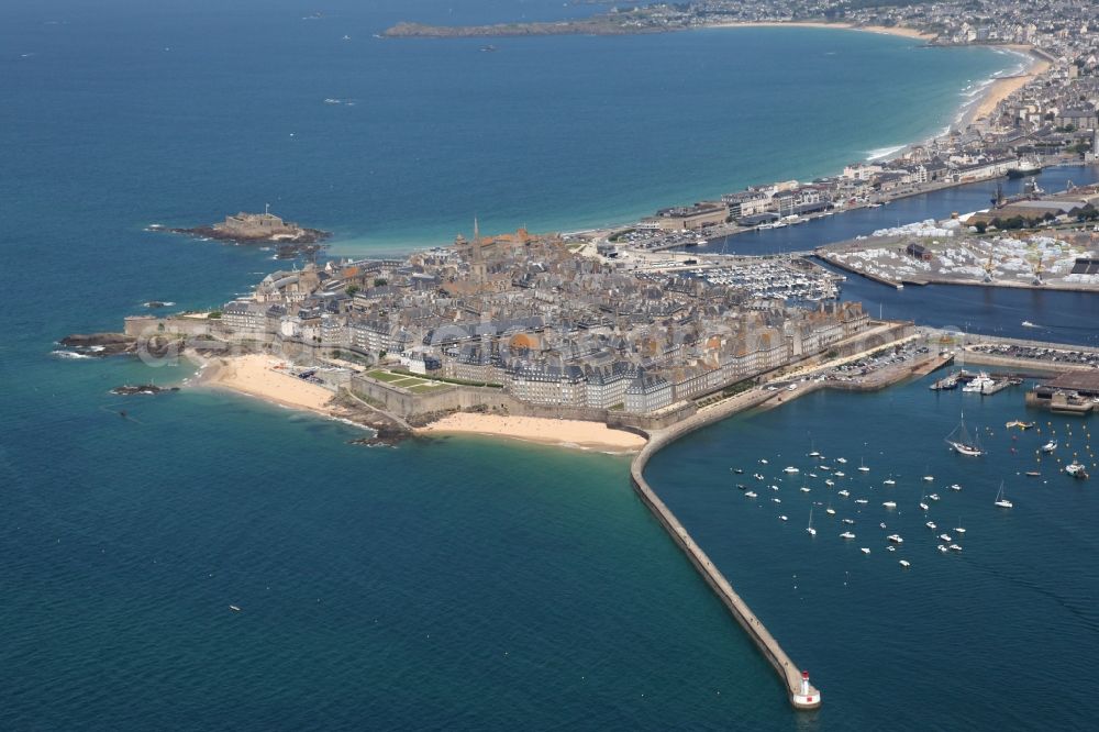 Saint-Malo from the bird's eye view: City view of downtown area with fortress wall in Saint-Malo in Bretagne, France