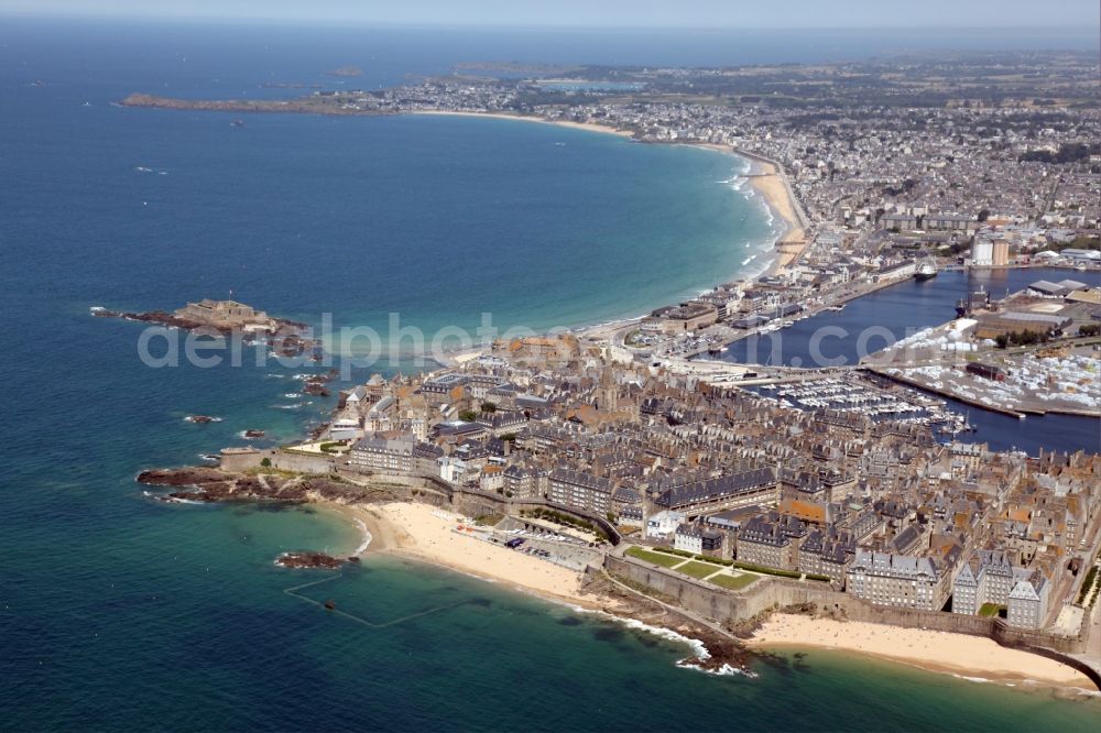 Saint-Malo from above - City view of downtown area with fortress wall in Saint-Malo in Bretagne, France