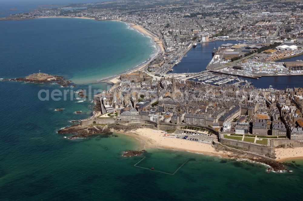 Saint-Malo from the bird's eye view: City view of downtown area with fortress wall in Saint-Malo in Bretagne, France