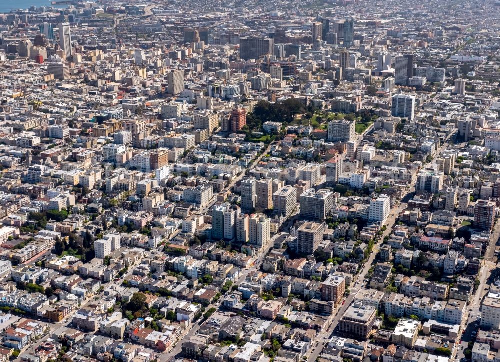 San Francisco from above - City view of downtown area on Haight-Ashbury Park in San Francisco in California, USA