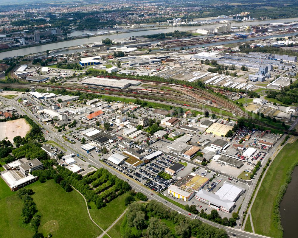 Aerial image Kehl - City view of downtown area along the Bundesstrasse B28 in Kehl in the state Baden-Wurttemberg, Germany