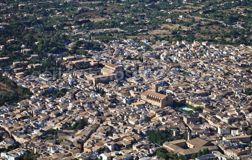 Pollença from above - City view of downtown area with church and convent in Pollenca Mallorca in Balearic Islands, Spain