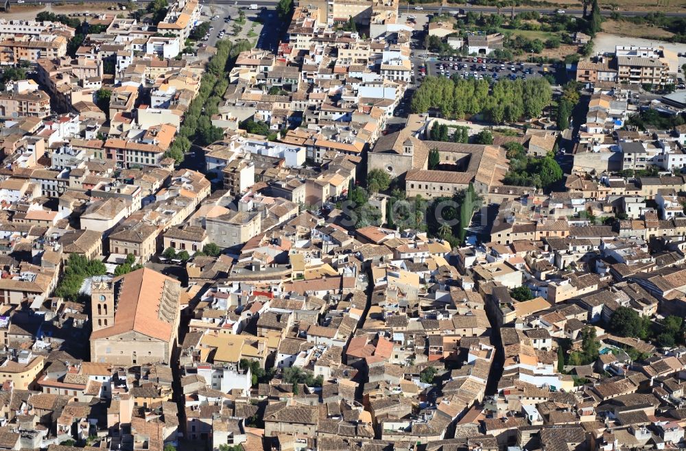 Aerial photograph Pollença - City view of downtown area with church and convent in Pollenca Mallorca in Balearic Islands, Spain