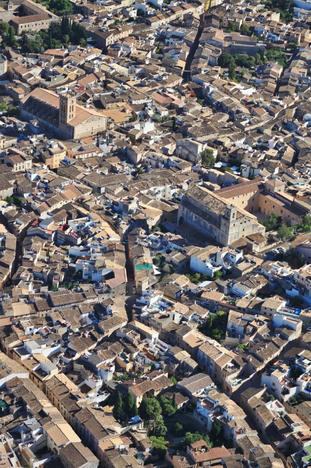 Pollença from above - City view of downtown area with church and convent in Pollenca Mallorca in Balearic Islands, Spain