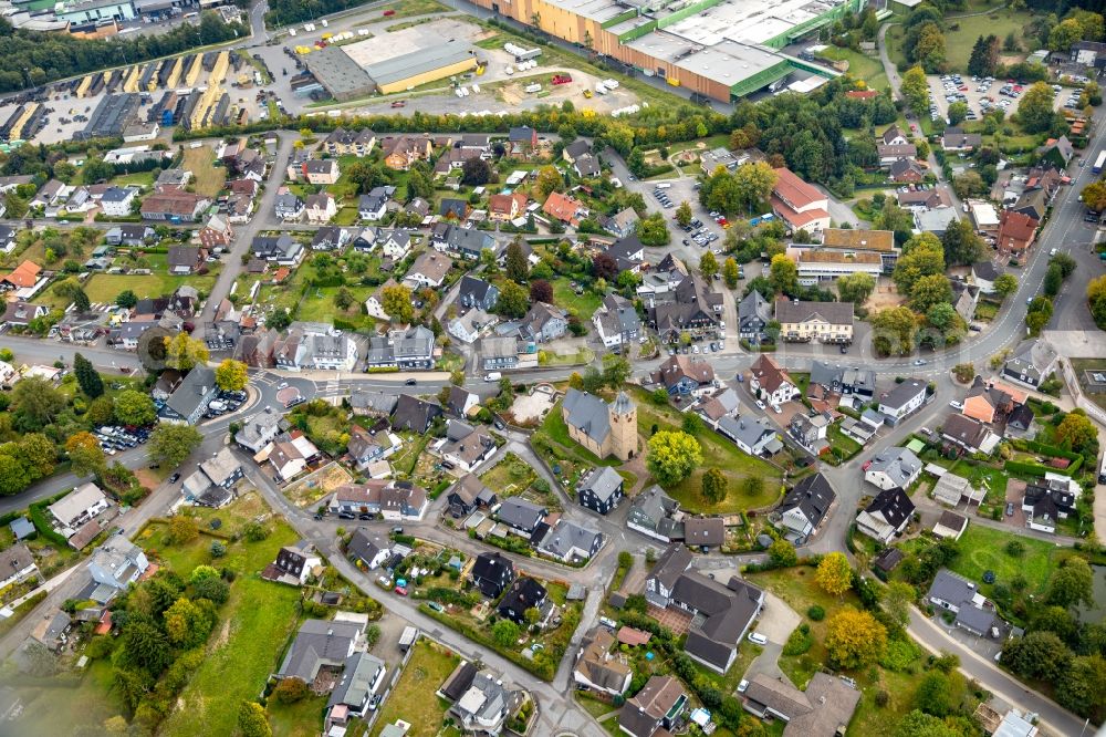 Aerial image Krombach - City view of downtown area in Krombach in the state North Rhine-Westphalia, Germany