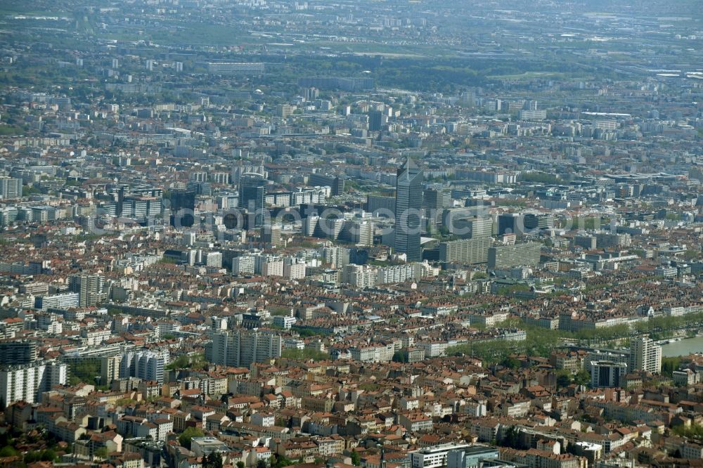 Aerial image Lyon - City view of downtown area in Lyon in Auvergne Rhone-Alpes, France