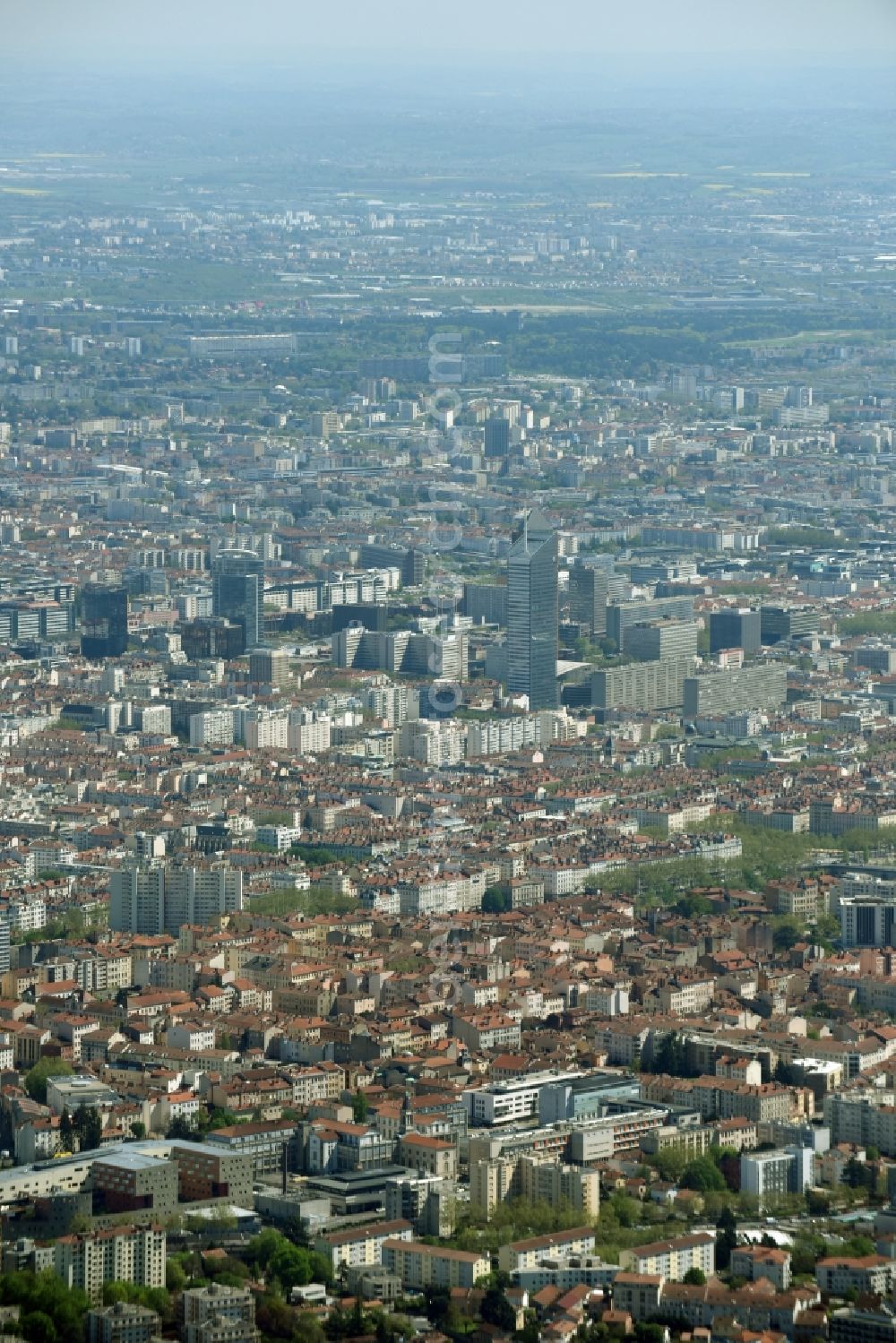 Lyon from above - City view of downtown area in Lyon in Auvergne Rhone-Alpes, France