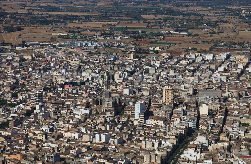 Manacor from the bird's eye view: City view of downtown area Manacor with church Nostra Senyora dels Dolors in Mallorca in Balearic Islands, Spain