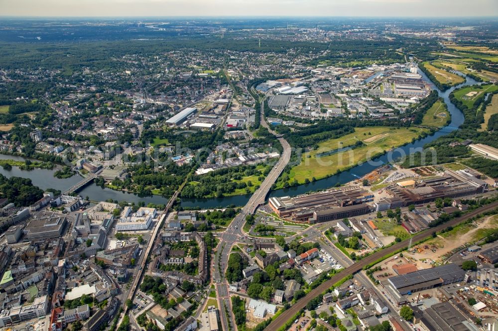 Mülheim an der Ruhr from the bird's eye view: City view of downtown area Muelheim West in Muelheim on the Ruhr in the state North Rhine-Westphalia