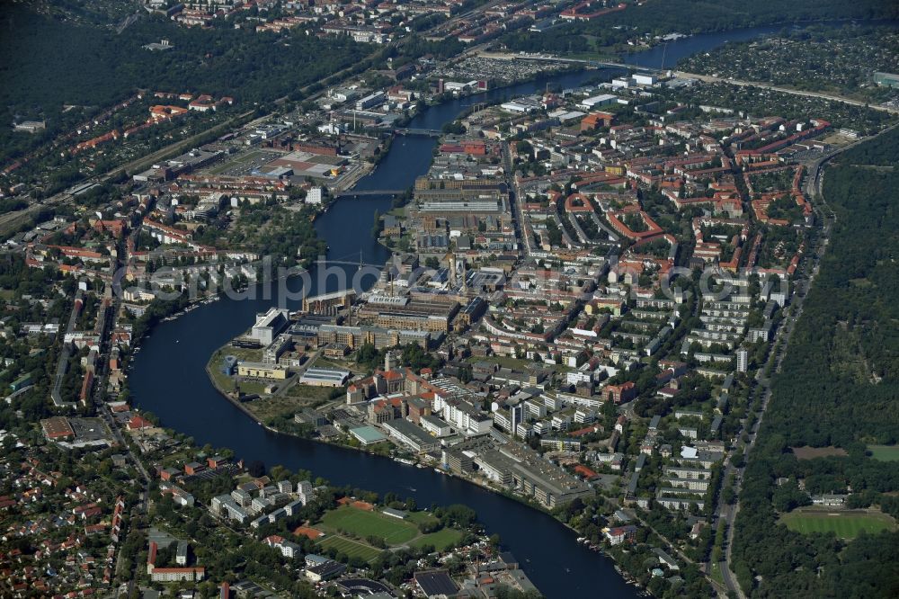 Berlin from above - City view of downtown area Oberschoeneweide in Berlin