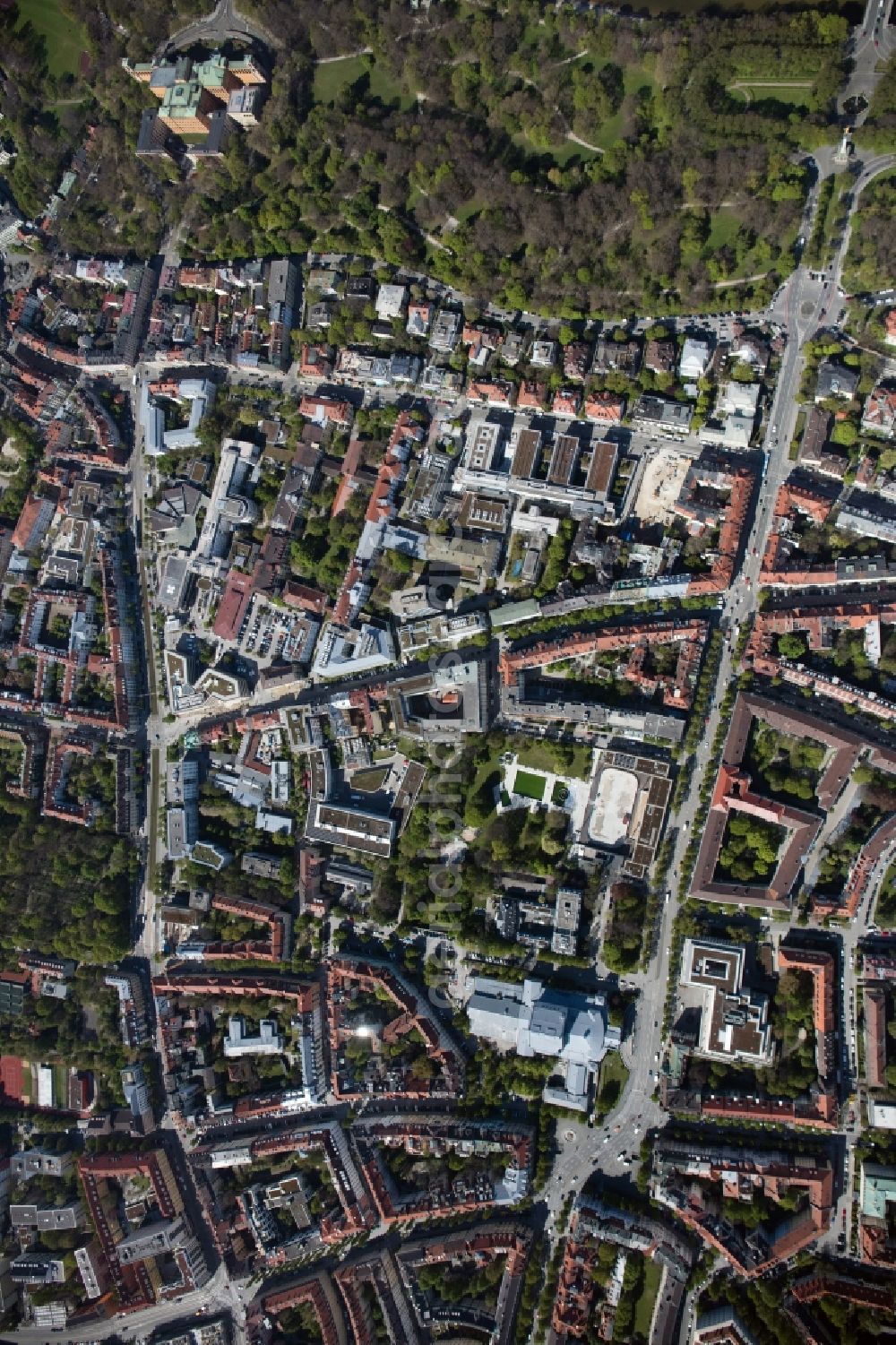 Aerial photograph München - City view of downtown area Prinzregentenstrasse - Einsteinstrasse - Schneckenburgerstrasse in the district Steinhausen in Munich in the state Bavaria