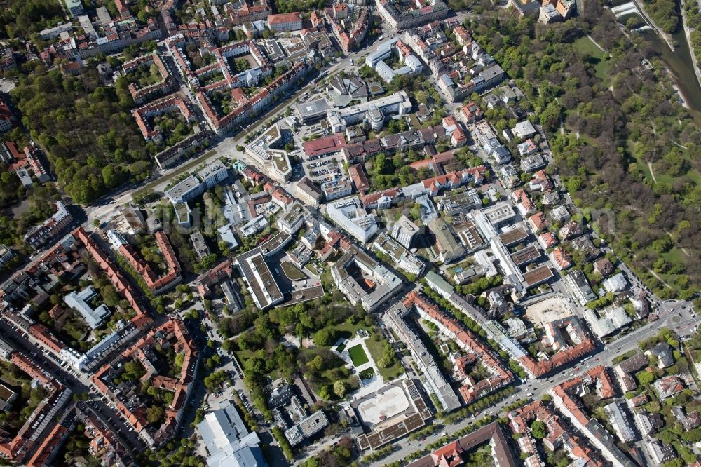 Aerial image München - City view of downtown area Prinzregentenstrasse - Einsteinstrasse - Schneckenburgerstrasse in the district Steinhausen in Munich in the state Bavaria