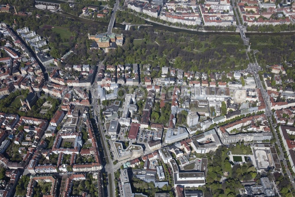 München from above - City view of downtown area Prinzregentenstrasse - Einsteinstrasse - Schneckenburgerstrasse in the district Steinhausen in Munich in the state Bavaria