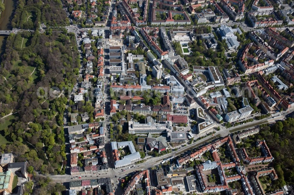 München from above - City view of downtown area Prinzregentenstrasse - Einsteinstrasse - Schneckenburgerstrasse in the district Steinhausen in Munich in the state Bavaria