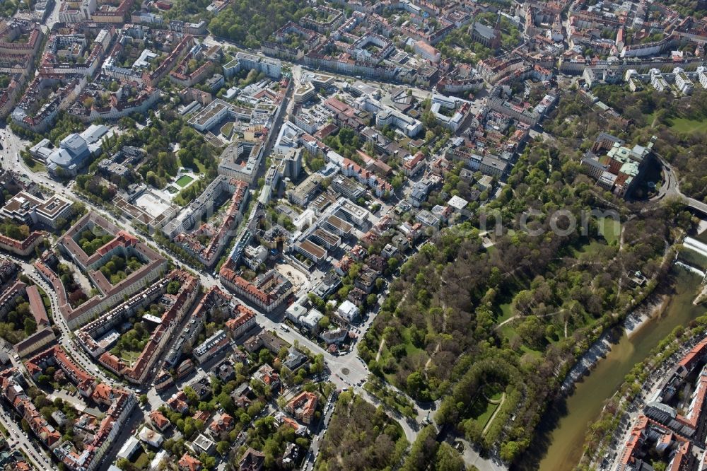 München from above - City view of downtown area Prinzregentenstrasse - Einsteinstrasse - Schneckenburgerstrasse in the district Steinhausen in Munich in the state Bavaria