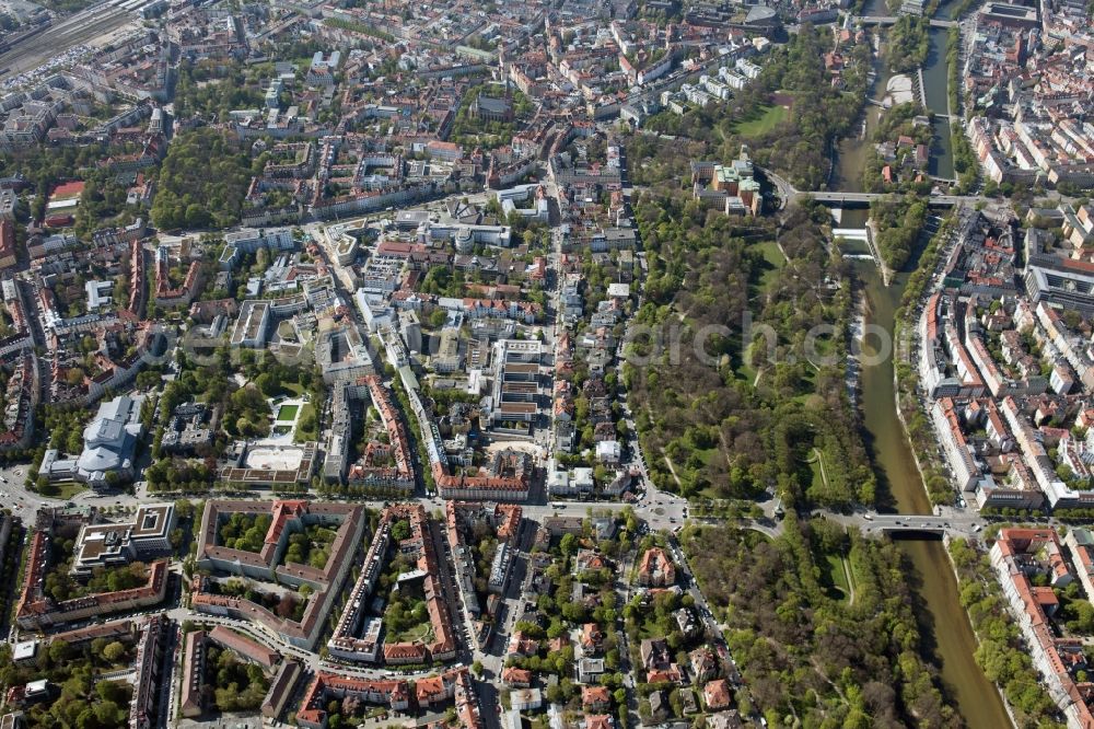 Aerial photograph München - City view of downtown area Prinzregentenstrasse - Einsteinstrasse - Schneckenburgerstrasse in the district Steinhausen in Munich in the state Bavaria