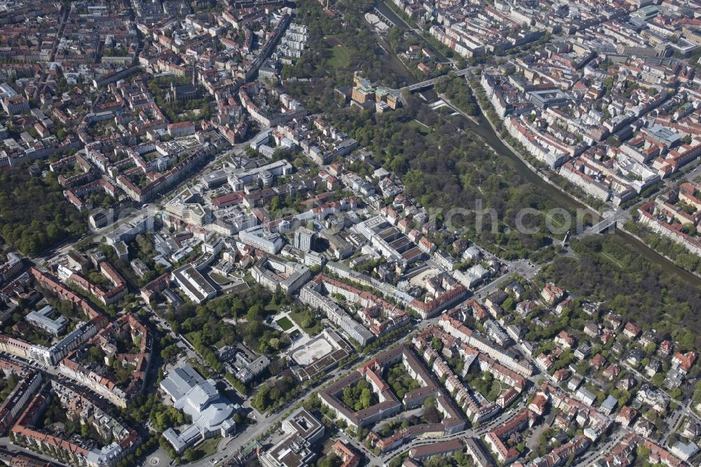 München from the bird's eye view: City view of downtown area Prinzregentenstrasse - Einsteinstrasse - Schneckenburgerstrasse in the district Steinhausen in Munich in the state Bavaria