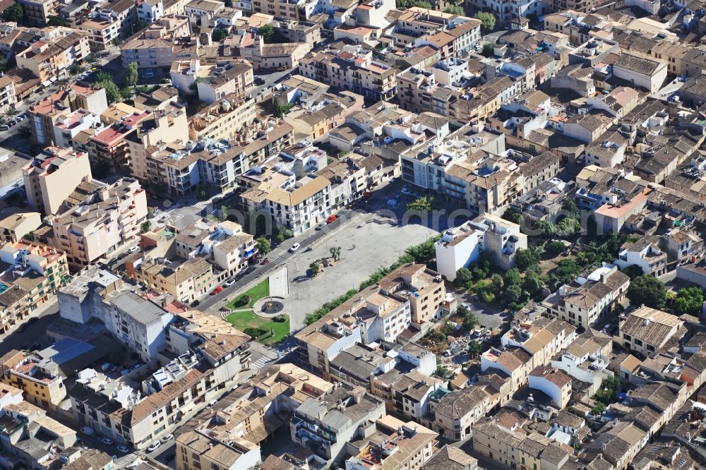 Aerial image Pollença - City view of downtown area in Pollenca Mallorca in Balearic Islands, Spain