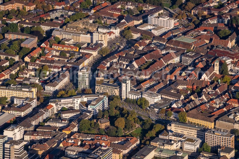 Aerial photograph Freiburg im Breisgau - City view of downtown area Rotteckring Siegesdenkmal in Freiburg im Breisgau in the state Baden-Wurttemberg, Germany