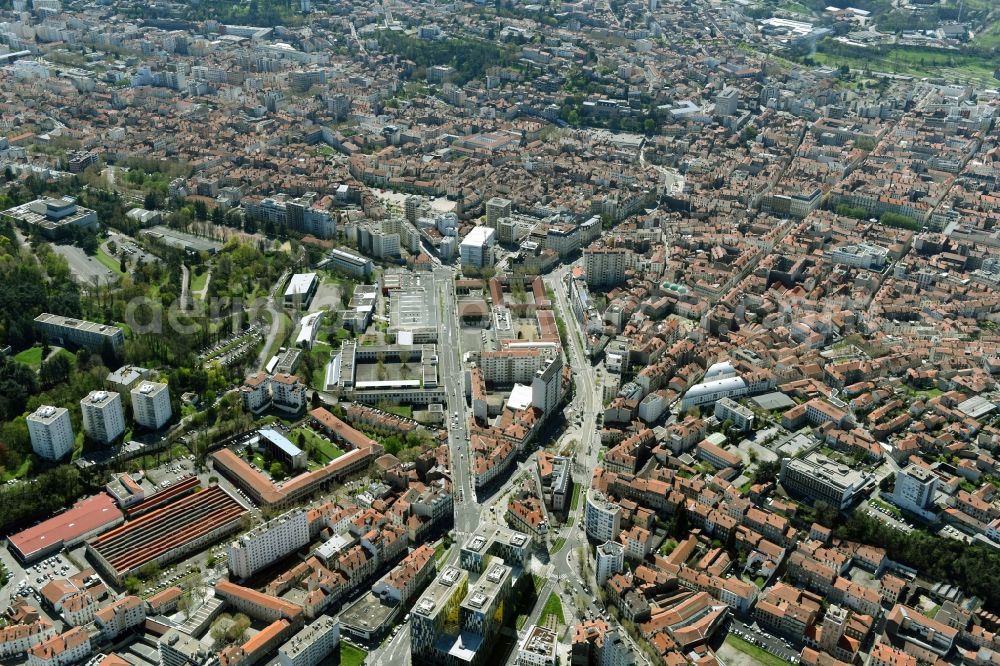 Aerial photograph Saint-Etienne - City view of downtown area on Rue de la Republique in Saint-Etienne in Auvergne Rhone-Alpes, France