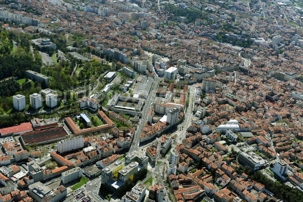 Saint-Etienne from the bird's eye view: City view of downtown area on Rue de la Republique in Saint-Etienne in Auvergne Rhone-Alpes, France