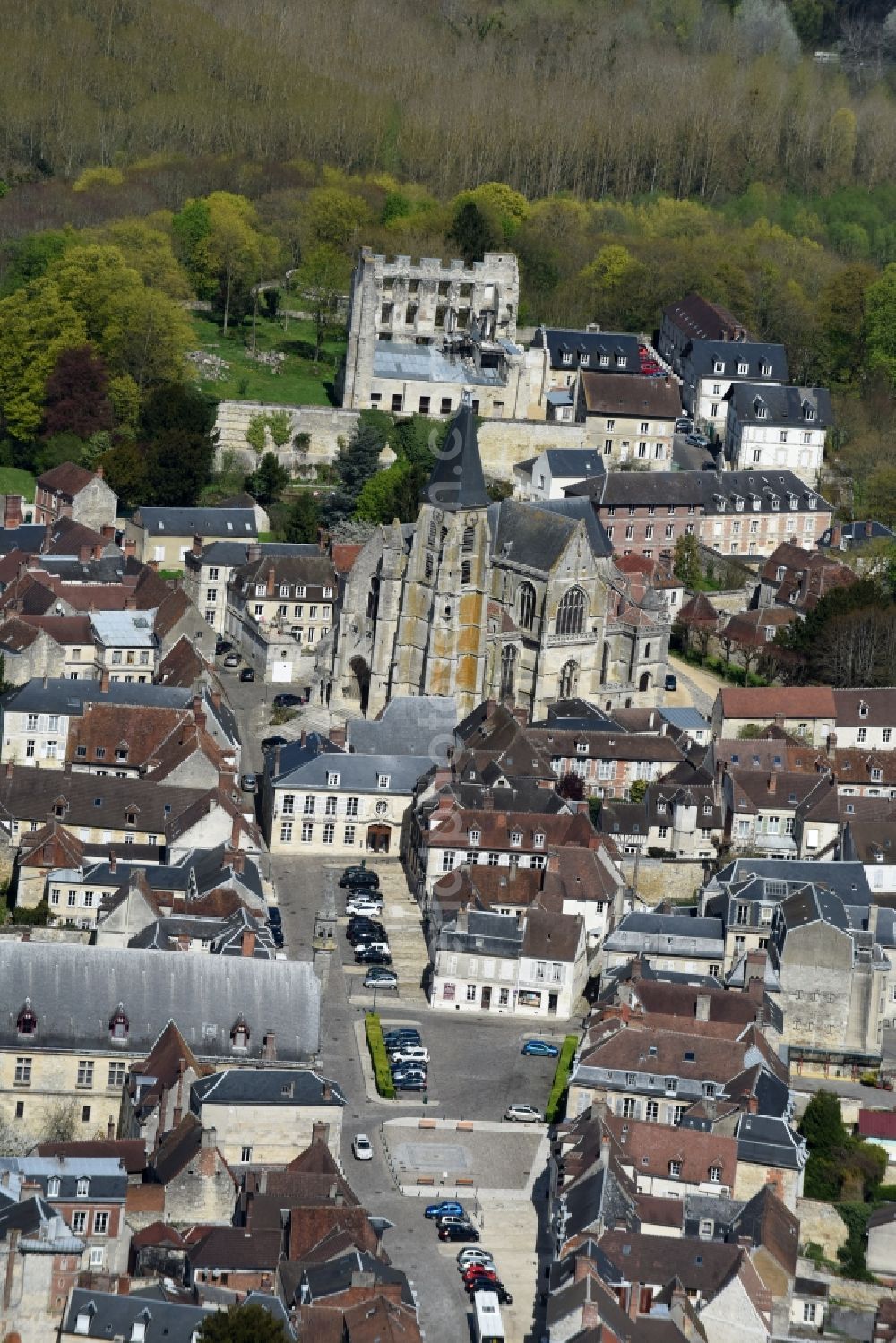 Aerial image Clermont - City view of downtown area on Rue de la Republique in Clermont in Nord-Pas-de-Calais Picardy, France