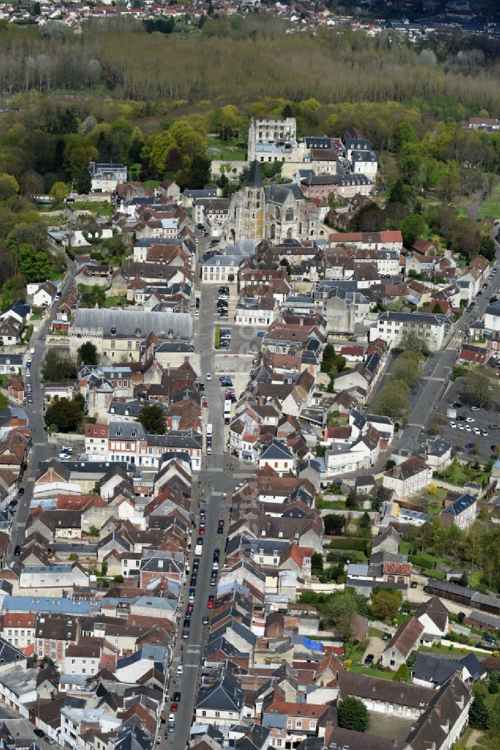 Clermont from above - City view of downtown area on Rue de la Republique in Clermont in Nord-Pas-de-Calais Picardy, France