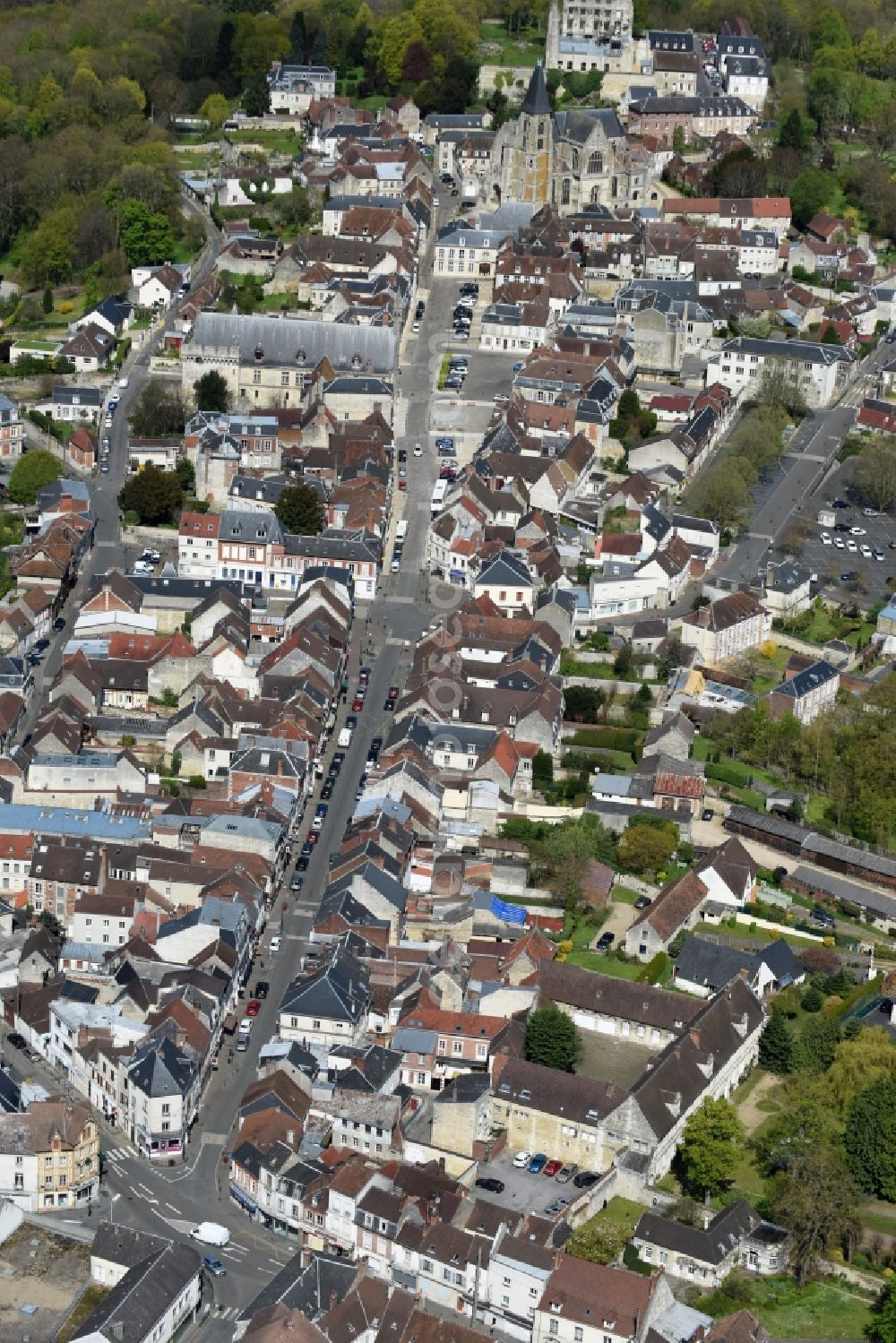 Aerial image Clermont - City view of downtown area on Rue de la Republique in Clermont in Nord-Pas-de-Calais Picardy, France