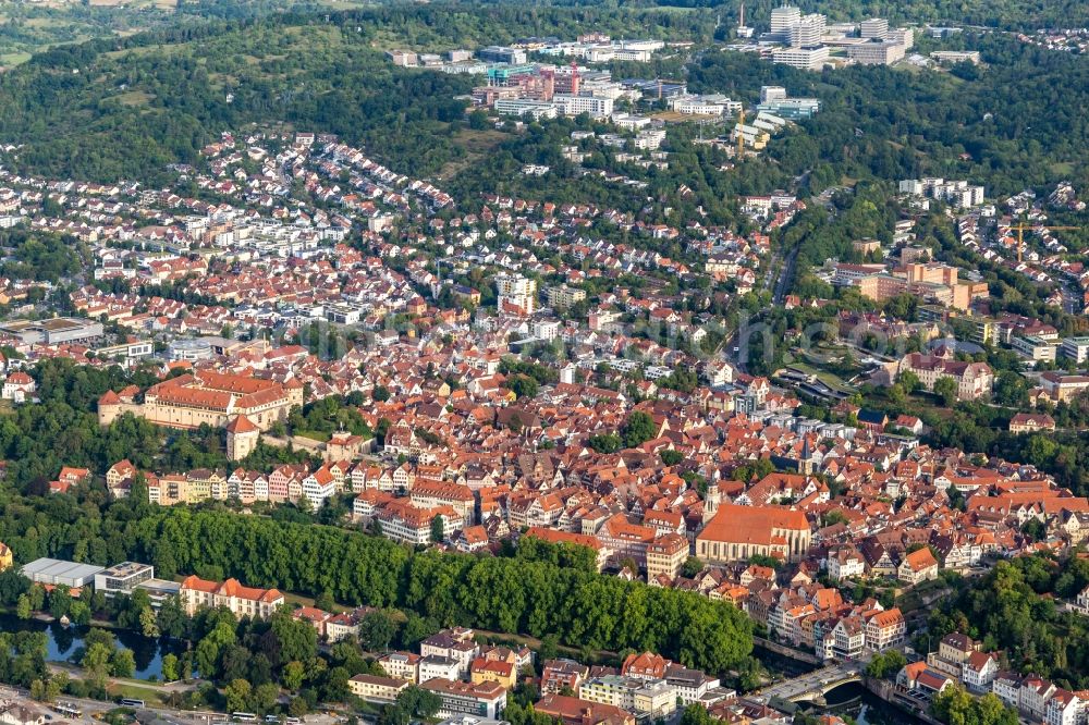 Tübingen from above - City view on down town at the river Neckar in Tuebingen in the state Baden-Wurttemberg, Germany