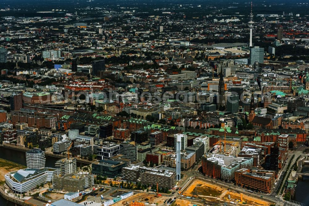 Aerial image Hamburg - City view of downtown area of Speicherstadt in Hamburg, Germany