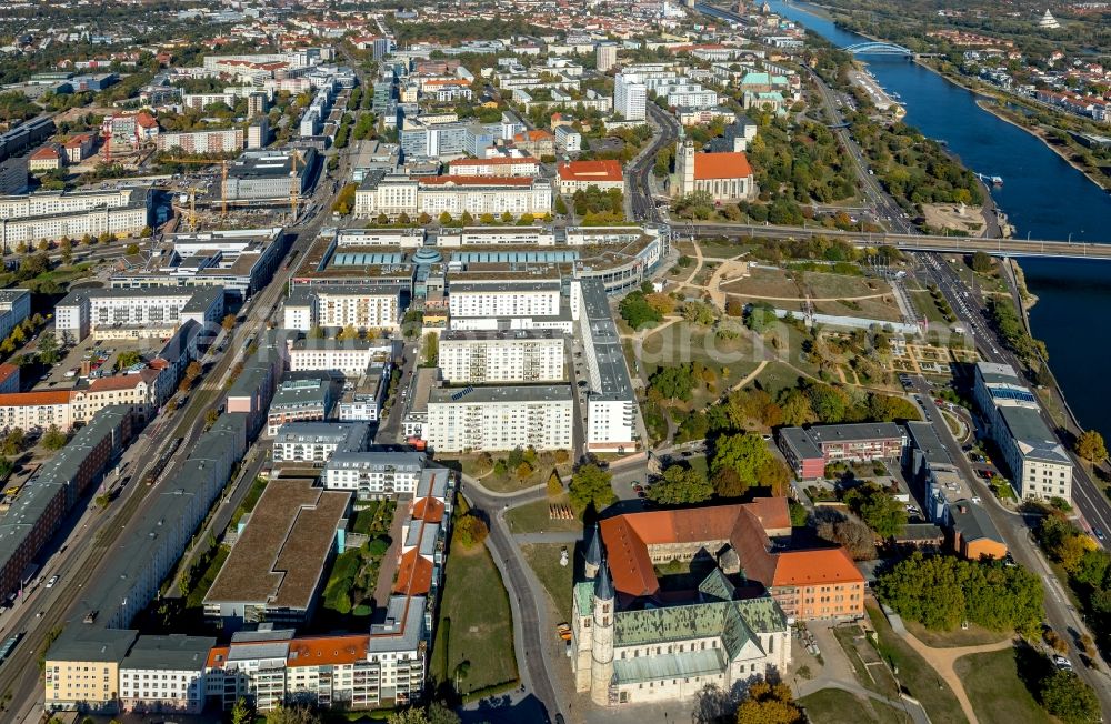 Magdeburg from above - City view of downtown area on the banks of the Elbe in the district Zentrum in Magdeburg in the state Saxony-Anhalt, Germany