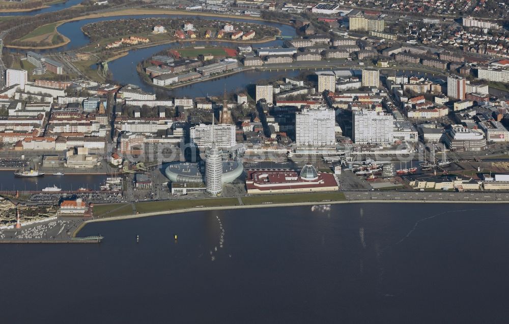 Bremerhaven from above - City view of downtown area on the banks of the river course of the Weser in Bremerhaven in the state Bremen