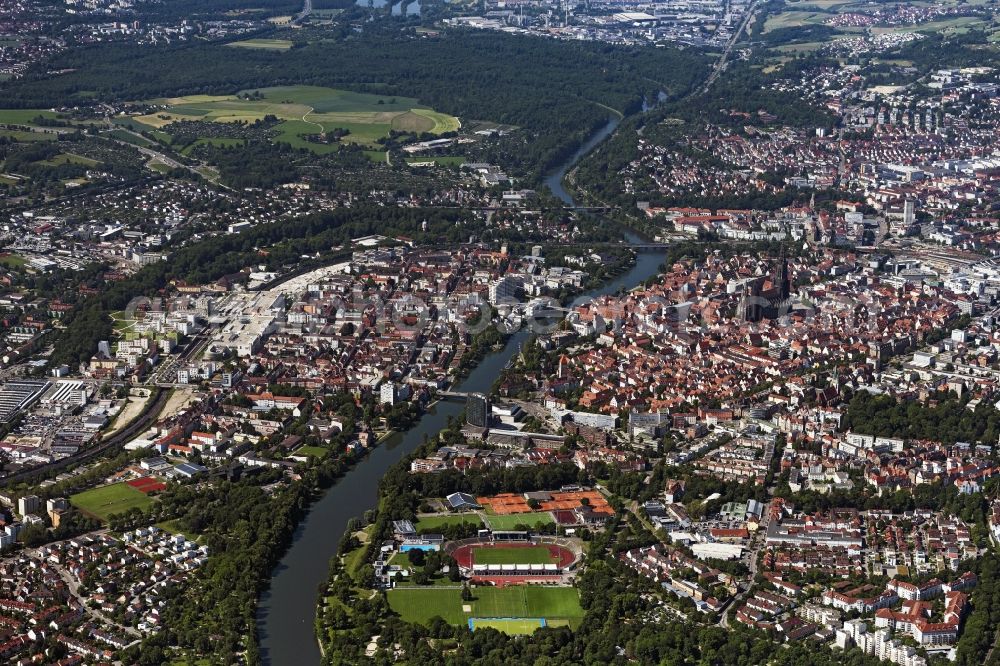 Aerial image Ulm - City view of downtown area with Ulmer Muenster in Ulm in the state Baden-Wurttemberg, Germany