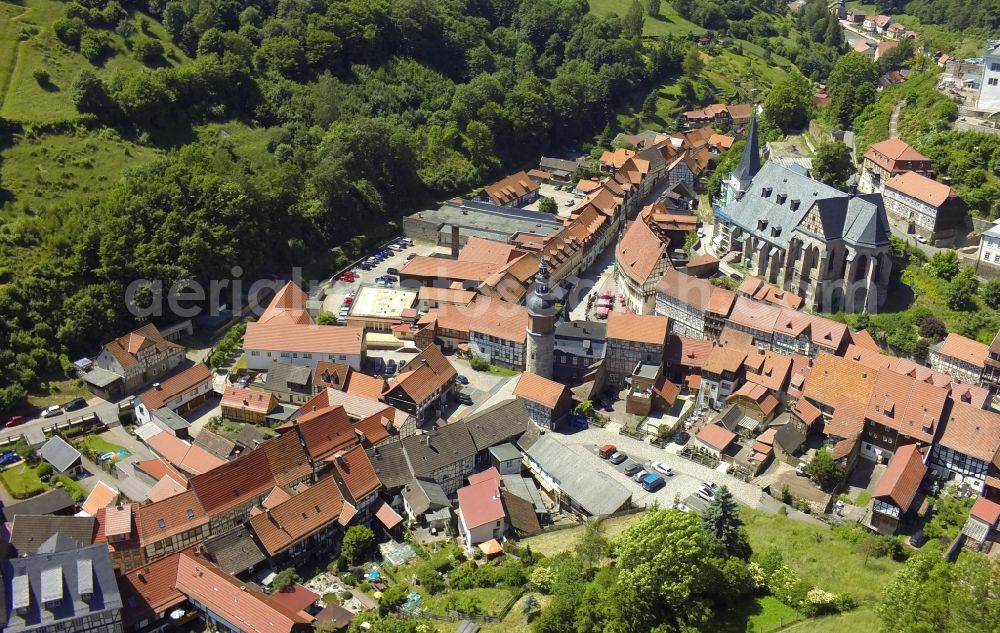 Stolberg (Harz) from the bird's eye view: Cityscape from the downtown center in Stolberg (Harz) in Saxony-Anhalt