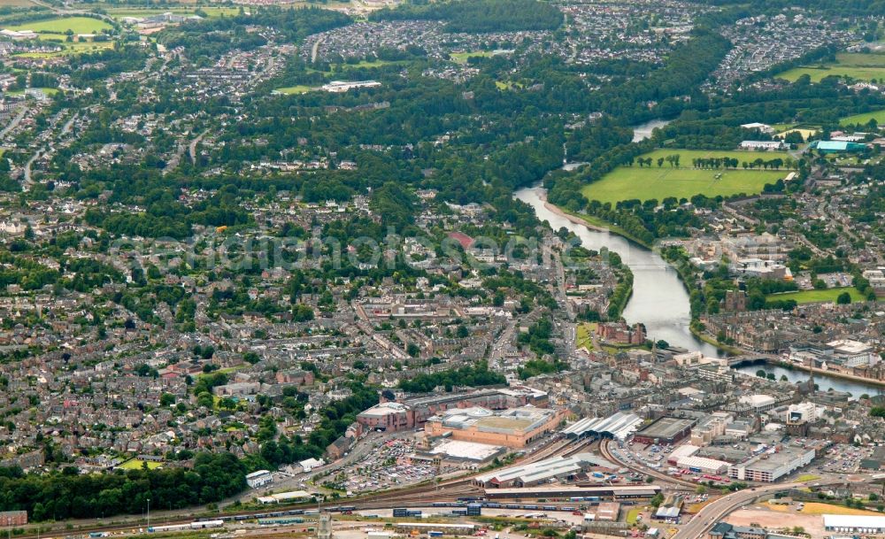 Inverness from above - City view of Inverness in the district of Highland in Scotland