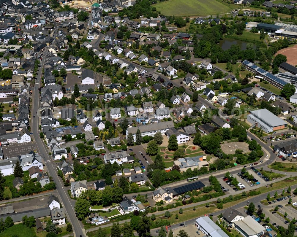 Kastellaun from above - View of the town of Kastellaun in the state of Rhineland-Palatinate. The town is located in the Hunsrueck region in the county district of Rhine-Hunsrueck. It is also known as castle town because of the castle from the 13th century