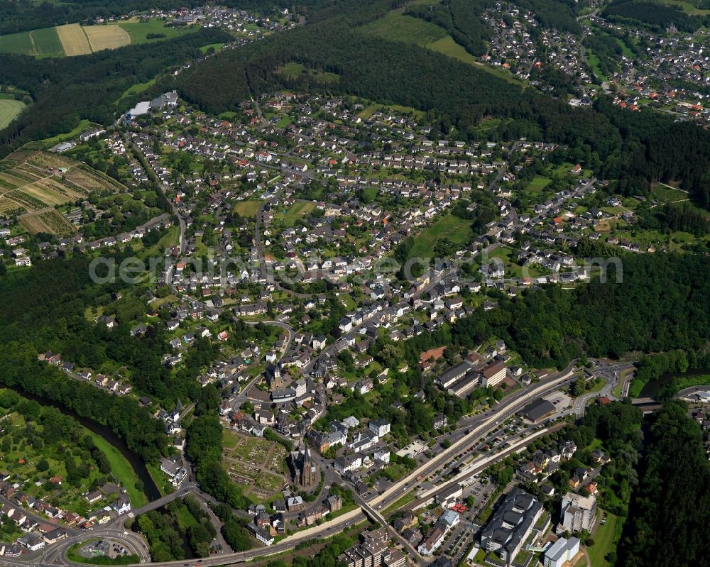 Kirchen (Sieg) from above - City view of Kirchen (Sieg) in Rhineland-Palatinate. The Town is a recognized health resort in the southwestern part of Siegerlands