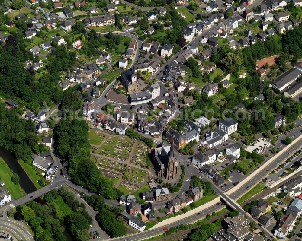 Kirchen (Sieg) from above - City view of Kirchen (Sieg) in Rhineland-Palatinate. The Town is a recognized health resort in the southwestern part of Siegerlands