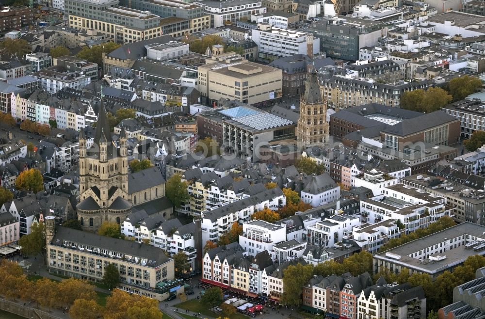 Köln from above - Cityscape of Cologne's Old Town Cologne Great St. Martin Church and Cologne City Hall tower in Cologne in North Rhine-Westphalia