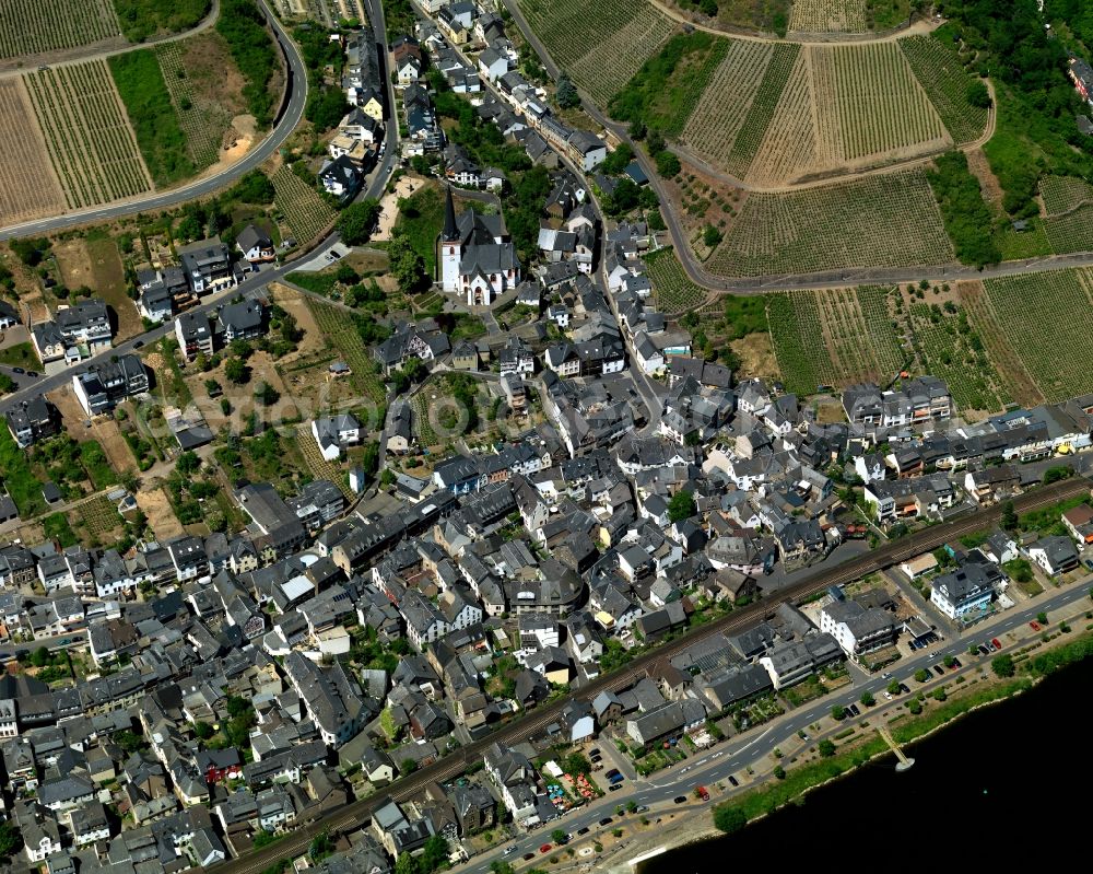 Klotten from above - Cityscape of Klotten the river course of the Moselle in Rhineland-Palatinate