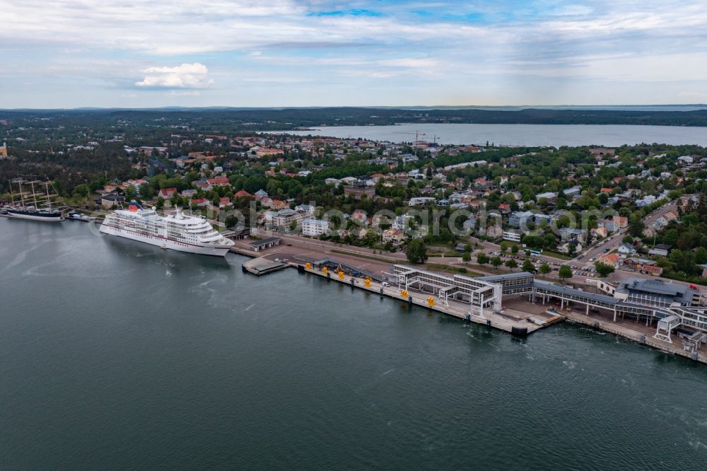 Aerial image Mariehamn - City view on sea coastline Faehrhafen in Mariehamn in Mariehamns stad, Aland