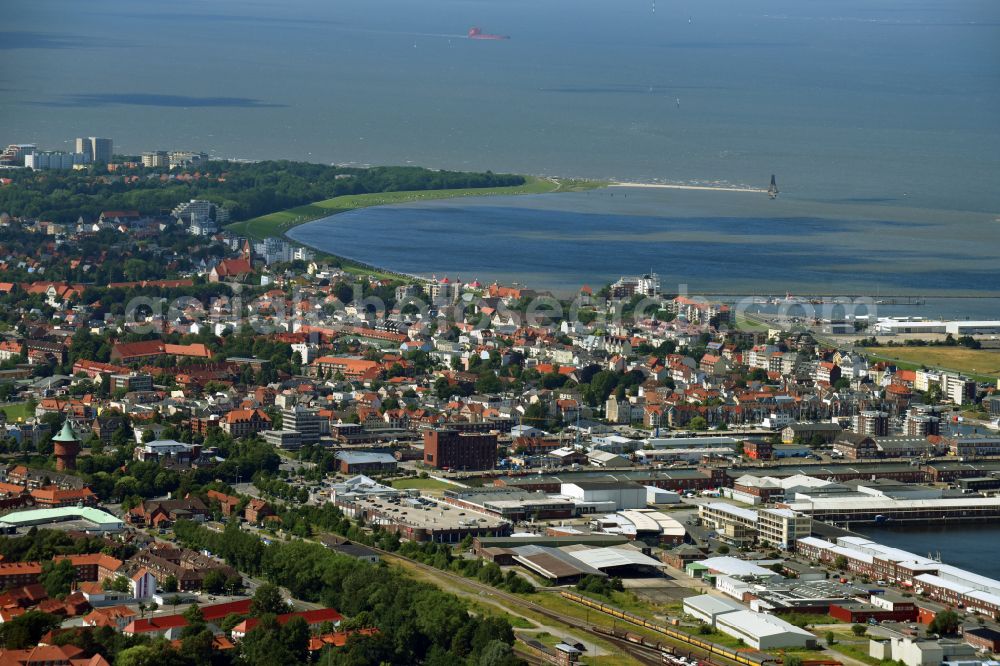 Aerial image Cuxhaven - City view on sea coastline of North Sea in Cuxhaven in the state Lower Saxony, Germany