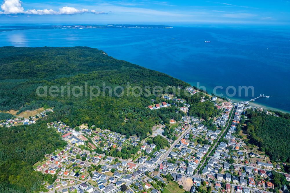 Ostseebad Sellin from the bird's eye view: City view on sea coastline of Baltic Sea in Ostseebad Sellin on the island of Ruegen in the state Mecklenburg - Western Pomerania, Germany