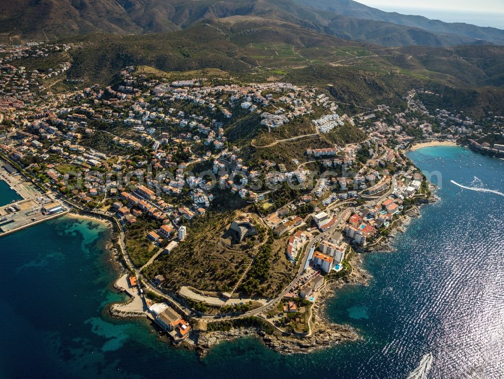 Aerial image Roses - Cityscape Coastal area in Roses on the Mediterranean in Spain