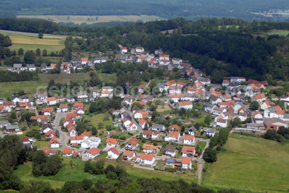 Bruchmühlbach-Miesau / OT Lambsborn from the bird's eye view: Blick auf Lambsborn. Lambsborn ist eine Ortsgemeinde im Landkreis Kaiserslautern in Rheinland-Pfalz mit ca. 867 Einwohnern. 1150 wurde die Gemeinde erstmals urkundlich erwähnt.