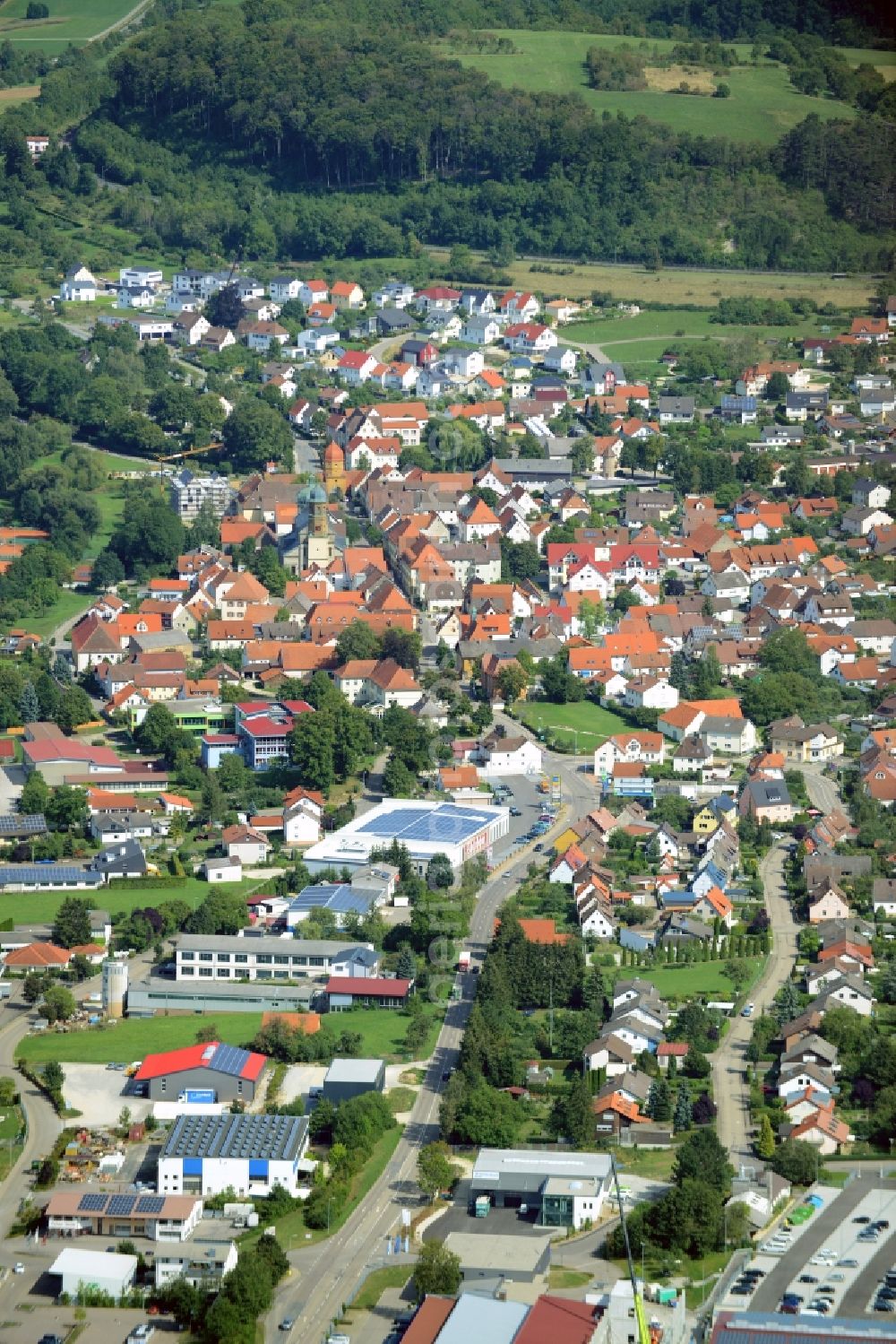 Aerial image Lauchheim - View of the town of Lauchheim in the state of Baden-Wuerttemberg. Lauchheim is located in the valley of the river Jagst. View from the West