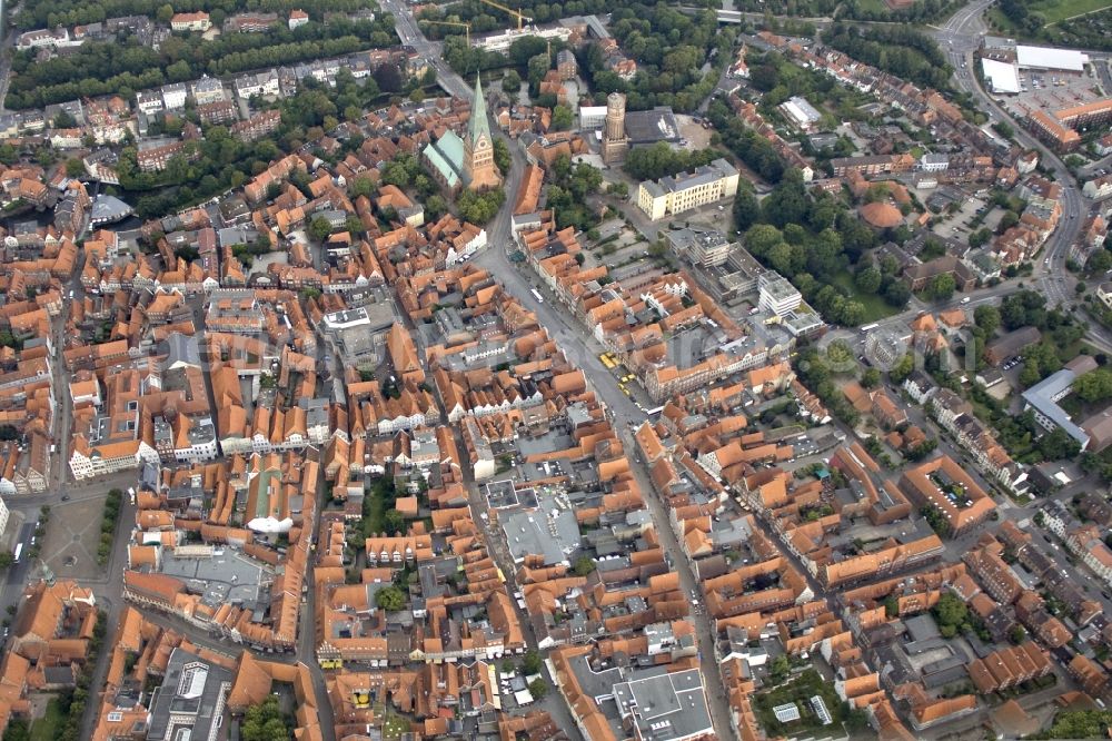 Lüneburg from above - City view of Lüneburg with the Church of St. John. Lüneburg is the third largest city in the central state of Lower Saxony