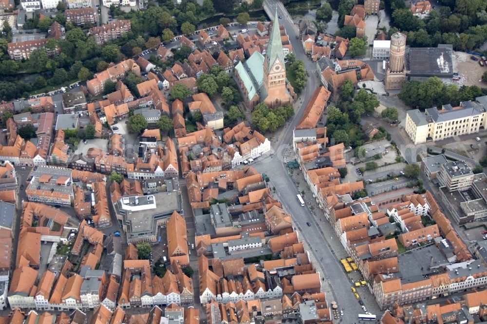 Lüneburg from the bird's eye view: City view of Lüneburg with the Church of St. John.Lüneburg is the third largest city in the central state of Lower Saxony